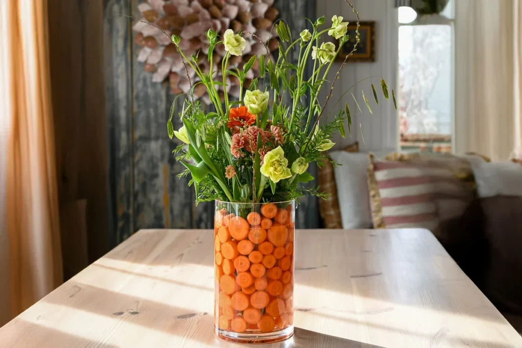 påskeblomsterdekoration med gulerødder inspiration